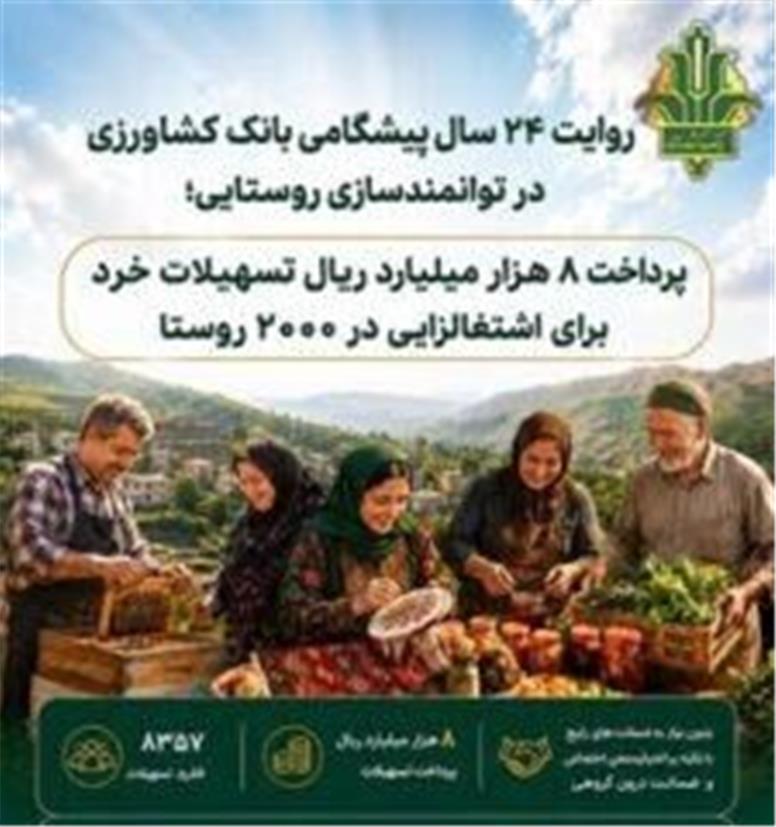 پرداخت 8 هزار میلیارد ریال تسهیلات خرد برای اشتغالزایی در 2000 روستا