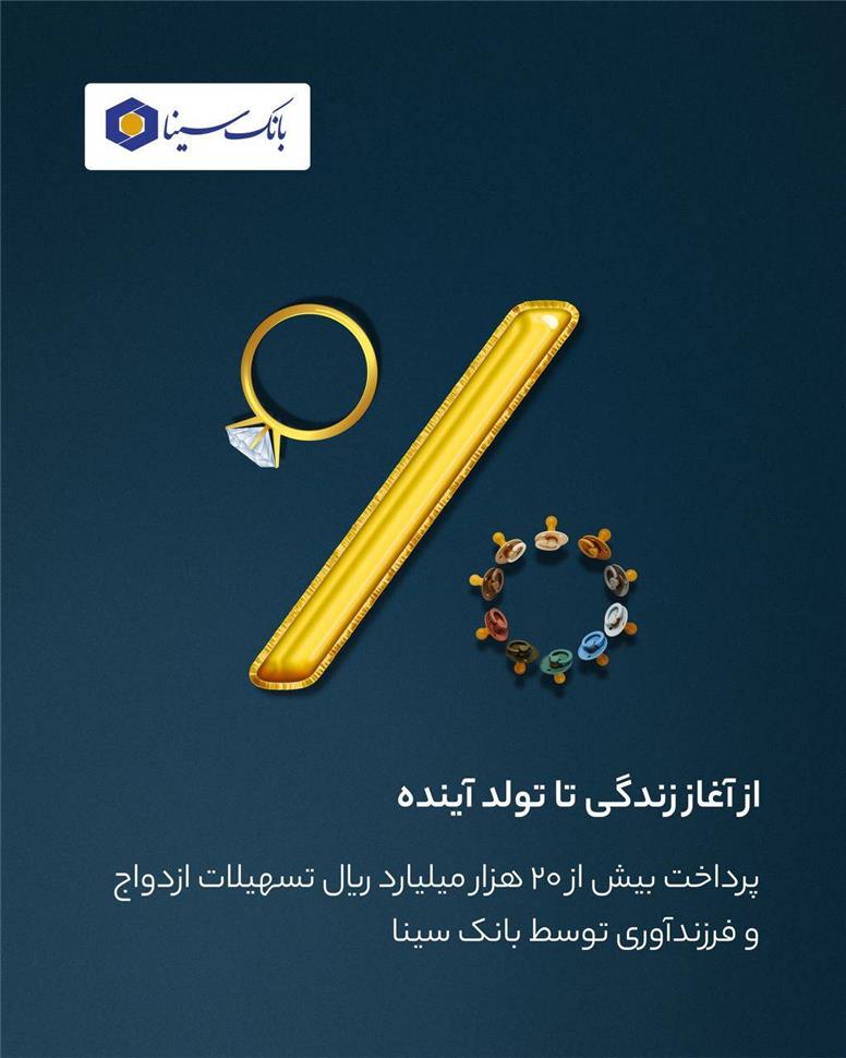 پرداخت بیش از ۲۰ هزار میلیارد ریال تسهیلات ازدواج و فرزندآوری توسط بانک سینا