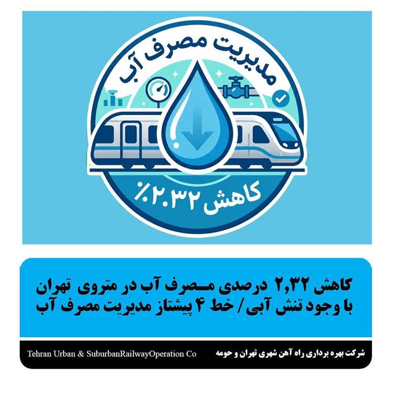 کاهش ۲٫۳۲ درصدی مصرف آب در متروی تهران با وجود تنش آبی / خط ۴ پیشتاز مدیریت مصرف آب