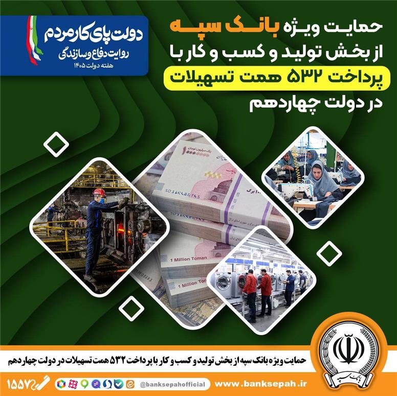 حمایت ویژه بانک سپه از بخش تولید و کسب‌وکار با پرداخت ۵۳۲ همت تسهیلات در دولت چهاردهم
