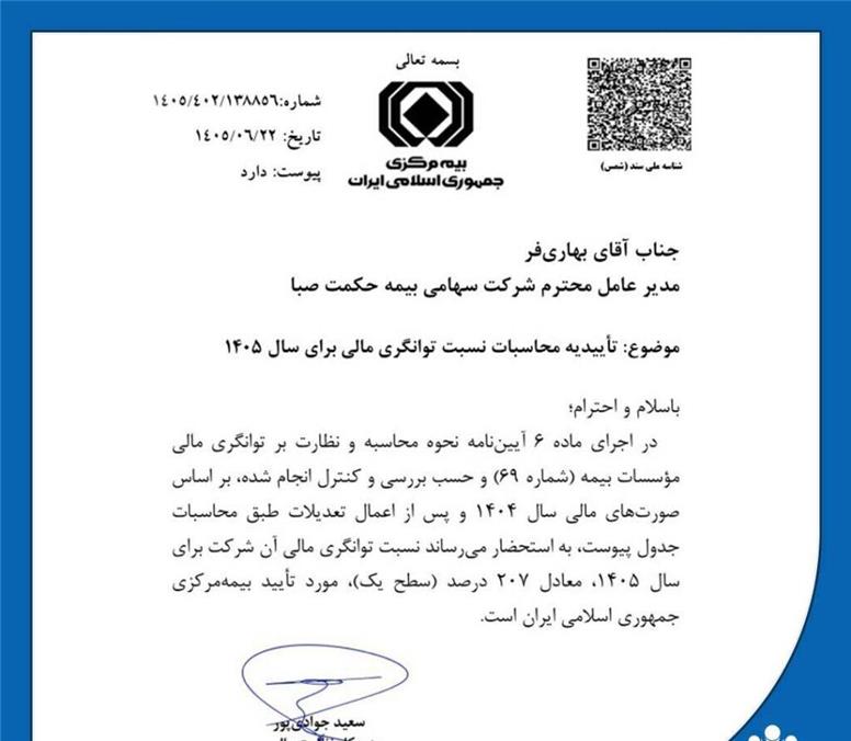 بازگشت توانگری مالی بیمه حکمت صبا به بالاترین سطح؛ ثمره مسیر سه‌ساله اصلاح ساختار، مدیریت ریسک و رشد سودآور
