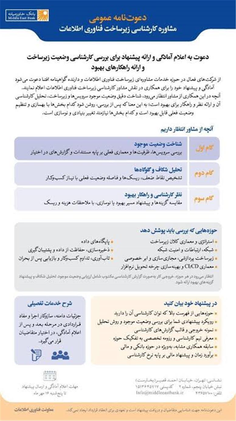 دعوتنامه عمومی مشاوره کارشناسی زیرساخت عمومی فناوری اطلاعات